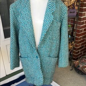 RODIER Turquoise Blue, Gray & White Wool Winter Coat